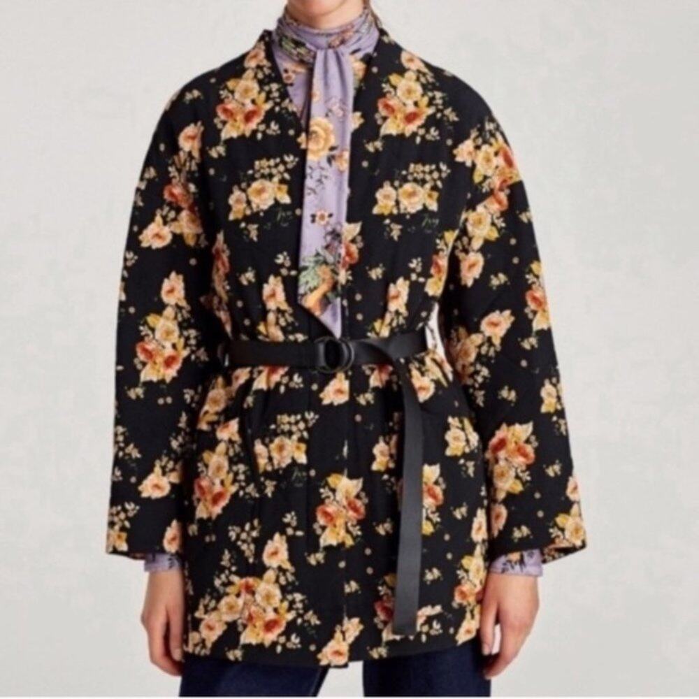 NWT Zara floral quilted belted jacket